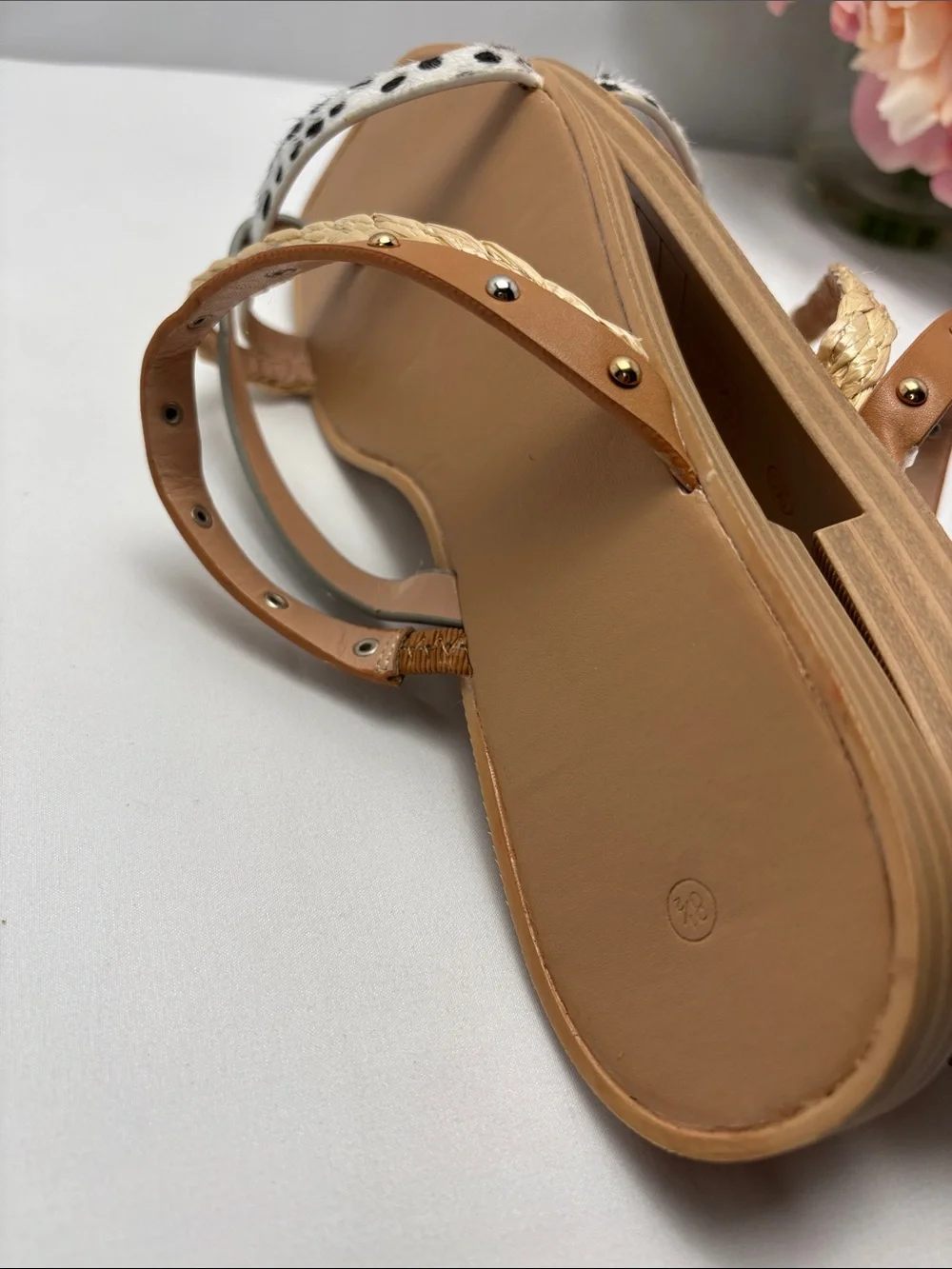 ZBY Womens 8.5 Multi-Texture Leopard Studs Strappy Slide Sandals - Tan #473